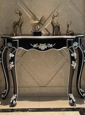 W6玄关桌子靠墙黑檀色欧式客厅装饰端景柜简欧半圆台走廊过道置物