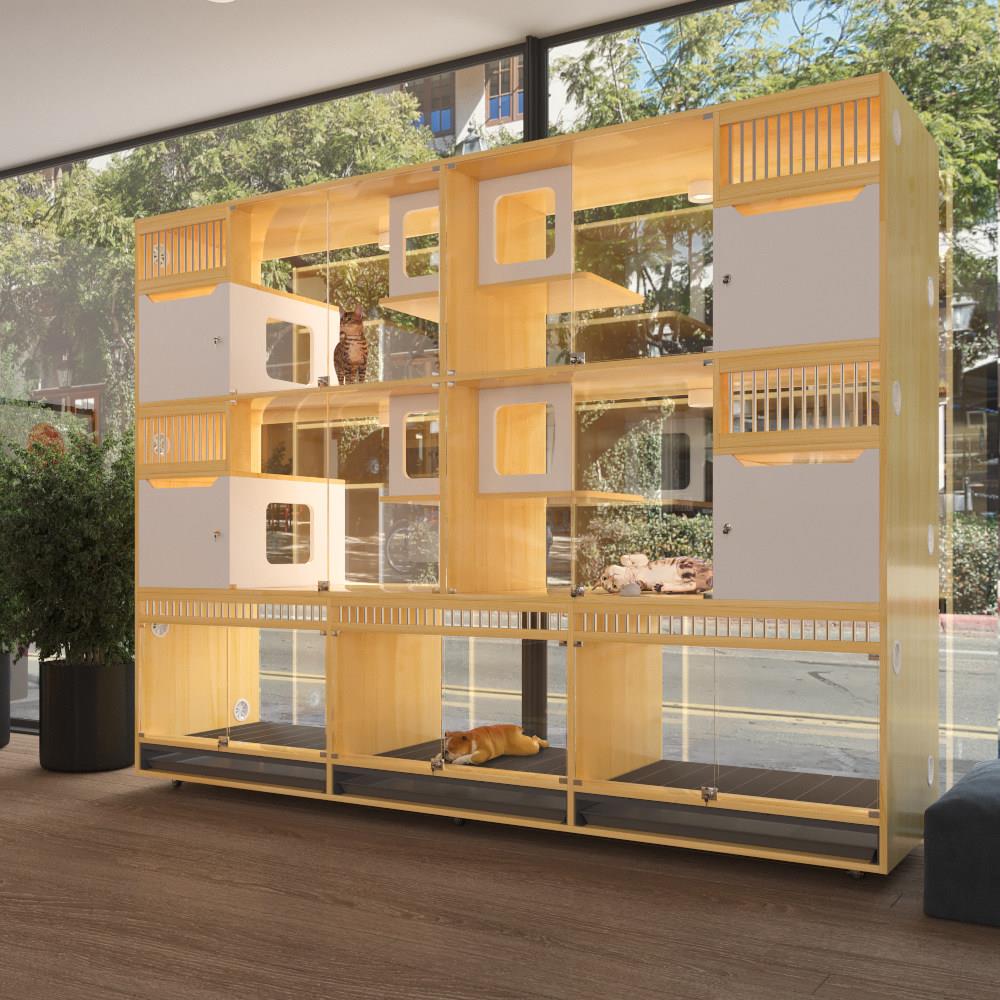 狗笼子实木展示柜子小型中型大型犬宠物店寄养繁育狗别墅带托盘笼