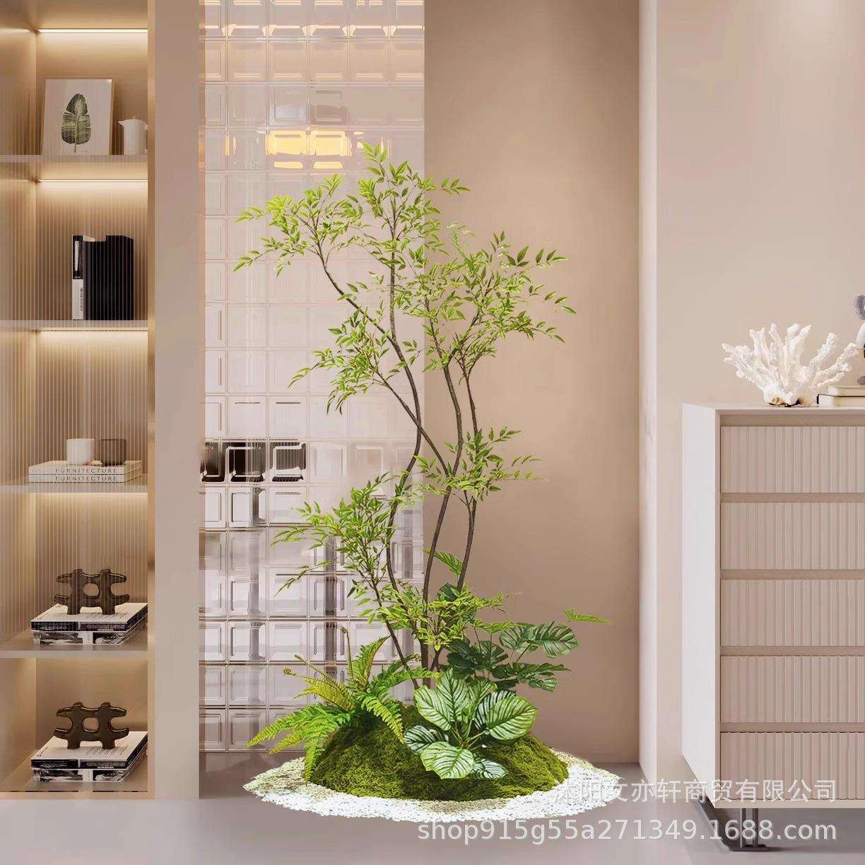 仿真绿植南天竹假绿植造景高端轻奢室内楼梯下仿生景观植物造景