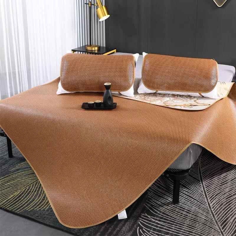 凉席藤蓆三件套可摺叠单人牀宿舍天然冰丝冰藤蓆席子夏季家用双人