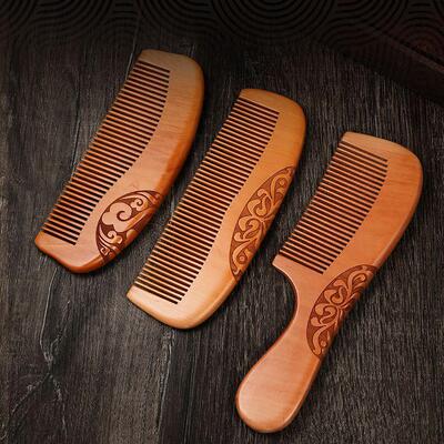 Natural Peach Wood Carved Floral梳子 for Women with Long Hai
