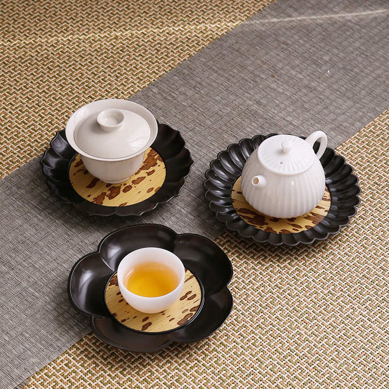 梅妃竹锡合金壶承杯垫家用干泡台盖碗茶壶托盘功夫茶具