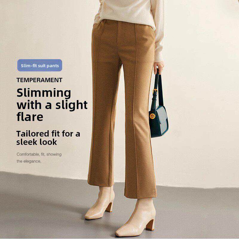 韩版高腰修身西装微喇裤女2025年春秋显瘦小个子休闲微喇西装裤