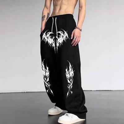 Street Drawstring Sweatpants Symmetrical Print Casual