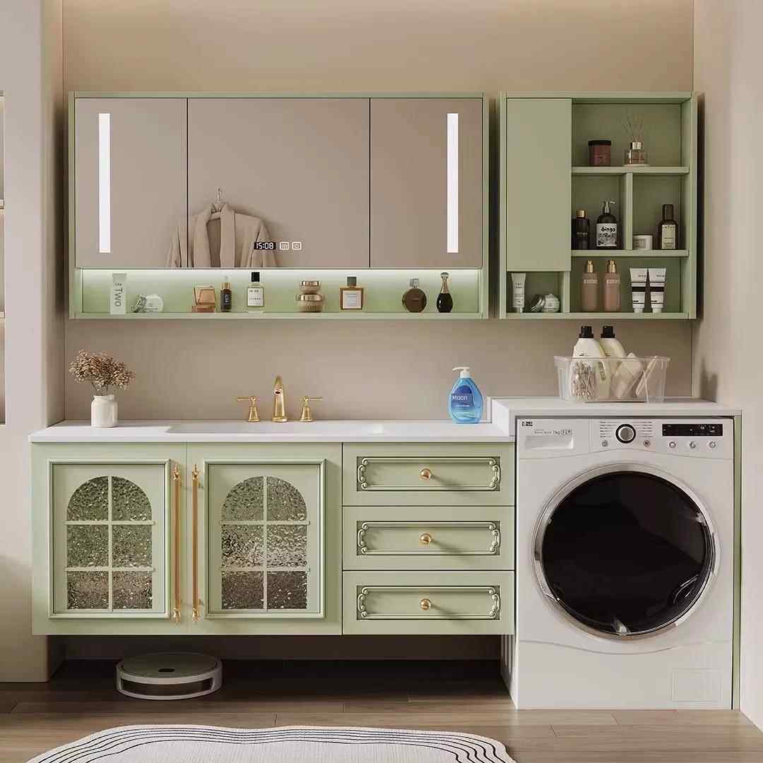 需定制法式覆古可丽耐一体盆浴室柜卫生间洗衣机一体柜洗手洗脸洗