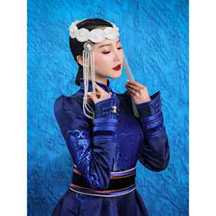 正品服蒙古族女婚礼长裙袖长舞民族蹈演出服蒙古袍高端晚礼服饰定