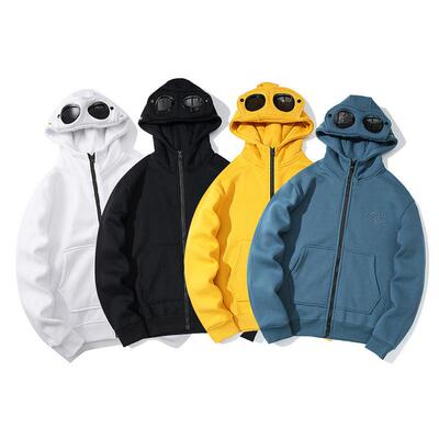 Men's round lens cardigan hooded sweatshirt