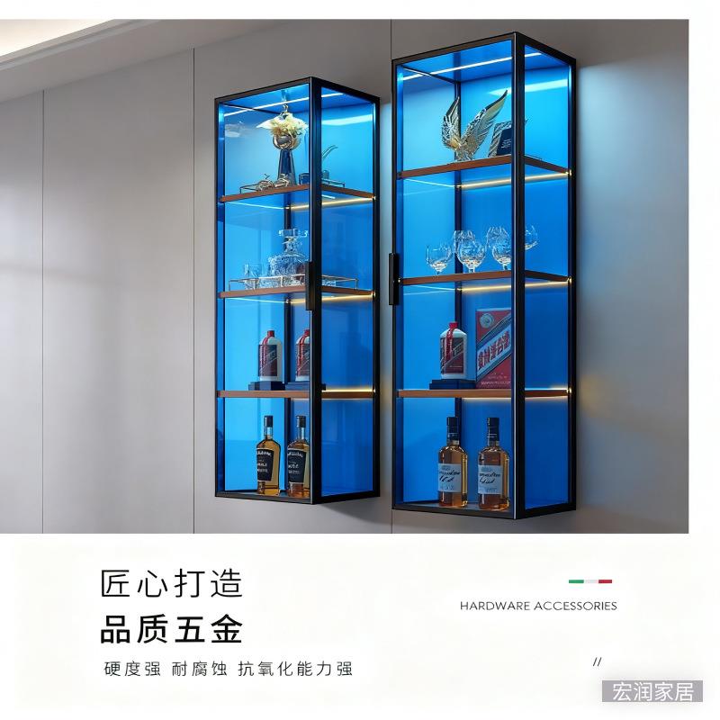 现代简约壁挂酒柜 加厚钢化玻璃层板 超承重防爆 多功能展示储物