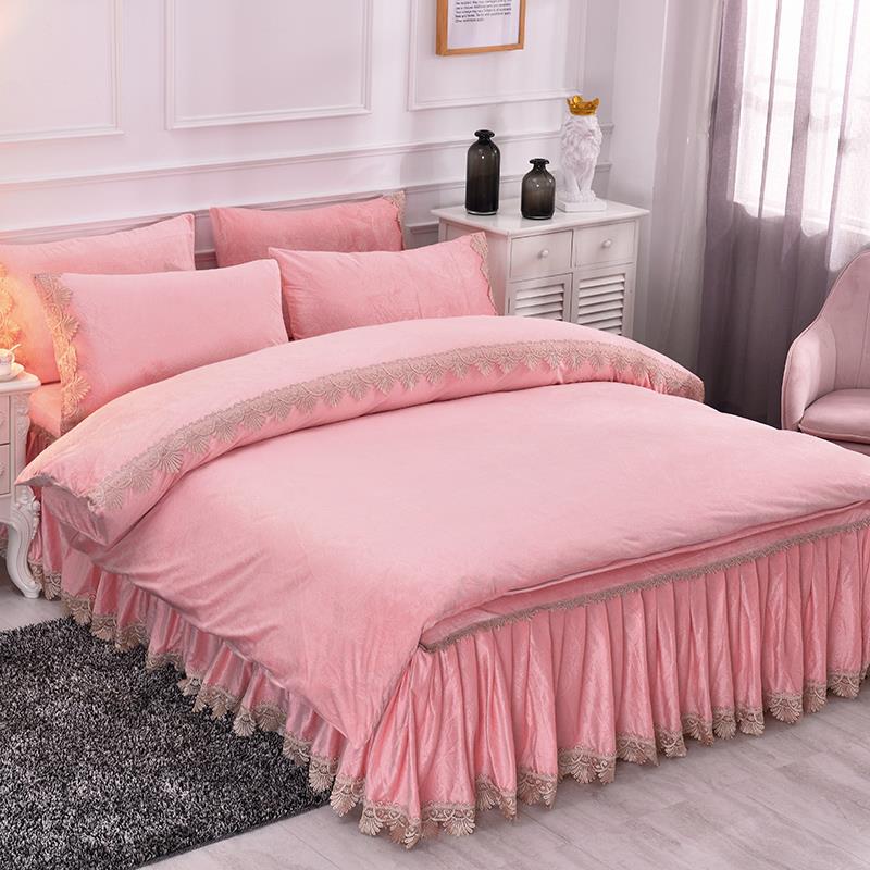 高档晶绒床裙式四件套珊加瑚绒法兰床上水用品冬季床罩单被套床款