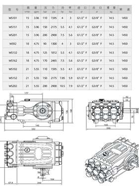 高压清洗机曲轴泵三柱塞铜泵兼容Interpump WS101 102 201 202
