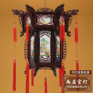 头实木六堂角灯ISC笼中风阳台大门酒店祠茶楼宫门国宫廷 仿古中式