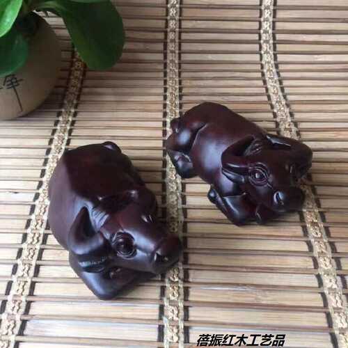 厂家批发黑檀木雕十二生肖水牛卧牛手把件客厅办公室红木工艺品