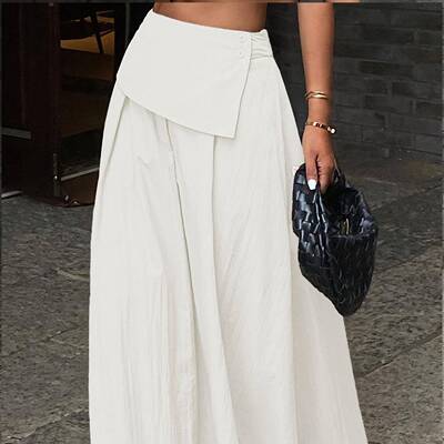 Womens Casual Loose A-Line Skirt Solid Color Street Style