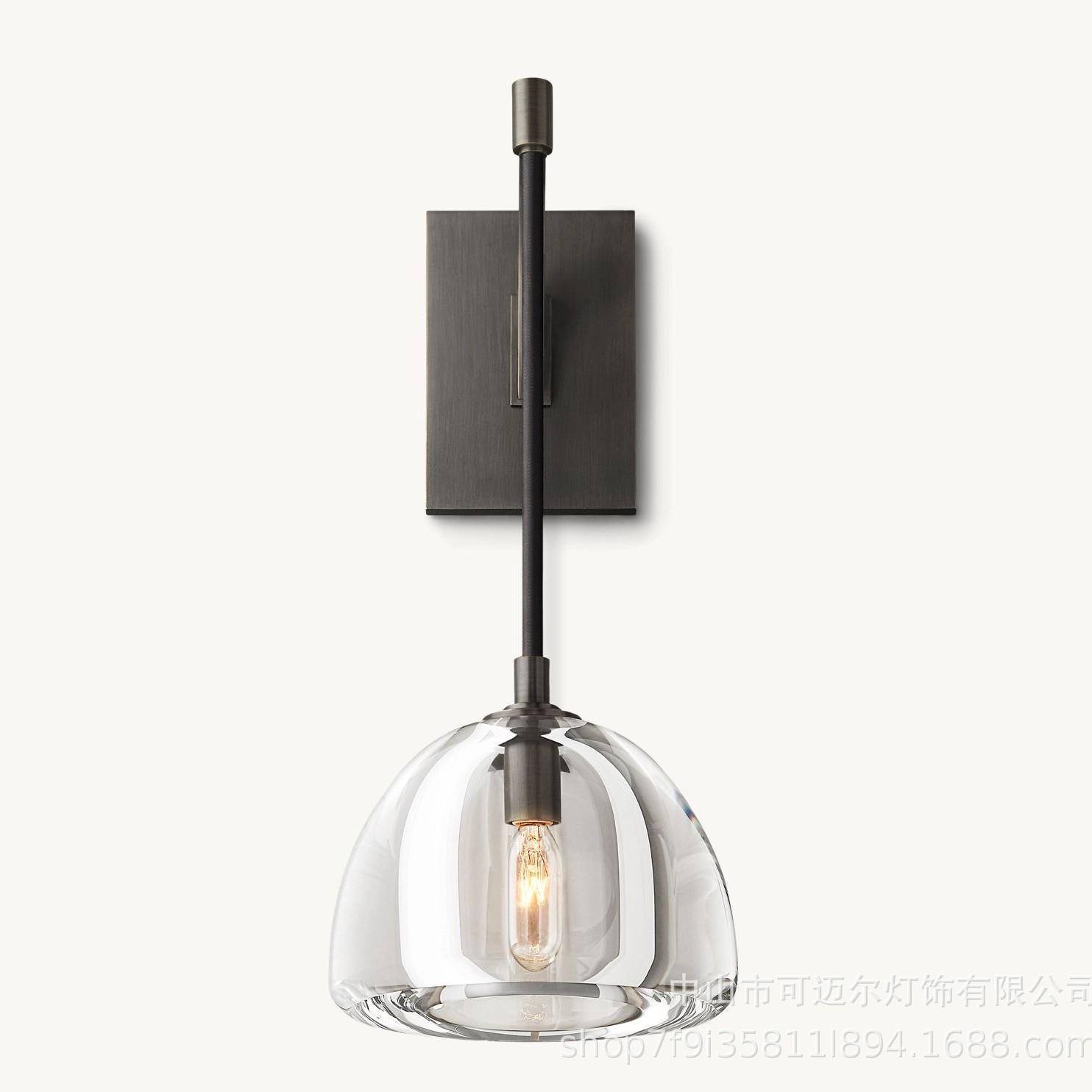 出口北美RH设计师客厅壁灯美式后现代简约全铜水晶卧室床头灯
