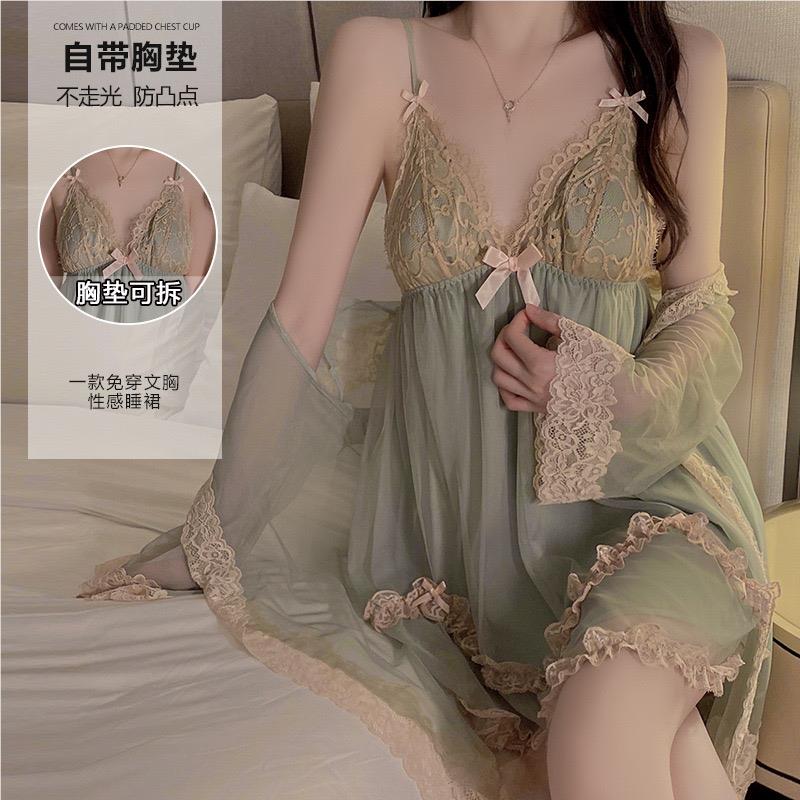 性感蕾丝法式吊带睡裙纱薄纯款家居服高级感袍CTW套装睡欲风网睡