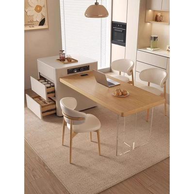 【岩板耐用】岛台一体餐桌椅实木可伸缩小户型小岛奶油原木