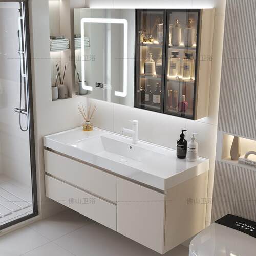 防水304不锈钢智能浴室柜组合超大水池陶瓷一体盆洗手洗脸面盆柜