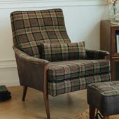 7家827居英伦闲椅休客厅老椅沙发L阳台布艺虎单人实木美式 复古椅