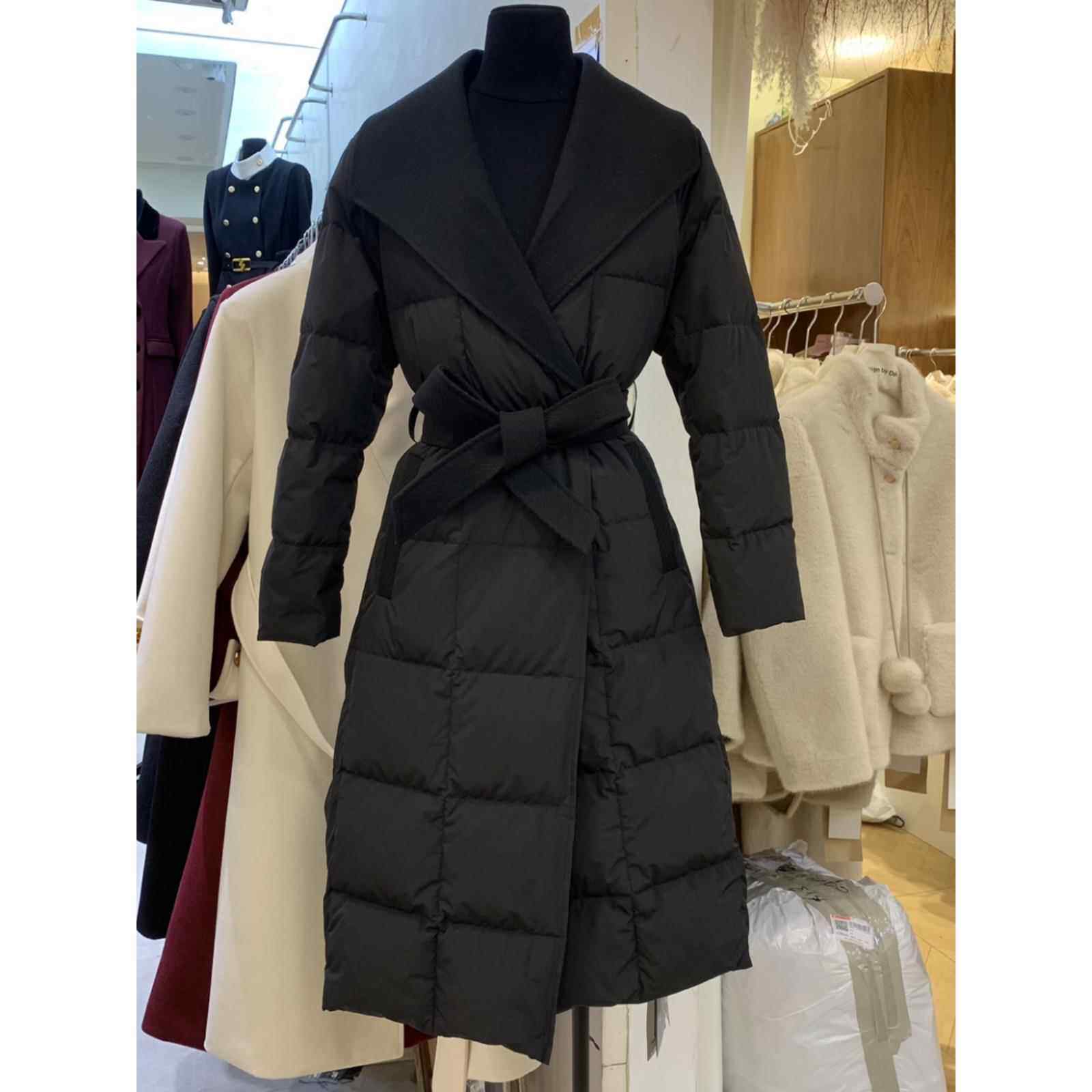 90绒白鸭绒羽绒服女外套中长款2025冬季新款收腰显瘦加厚黑色大衣