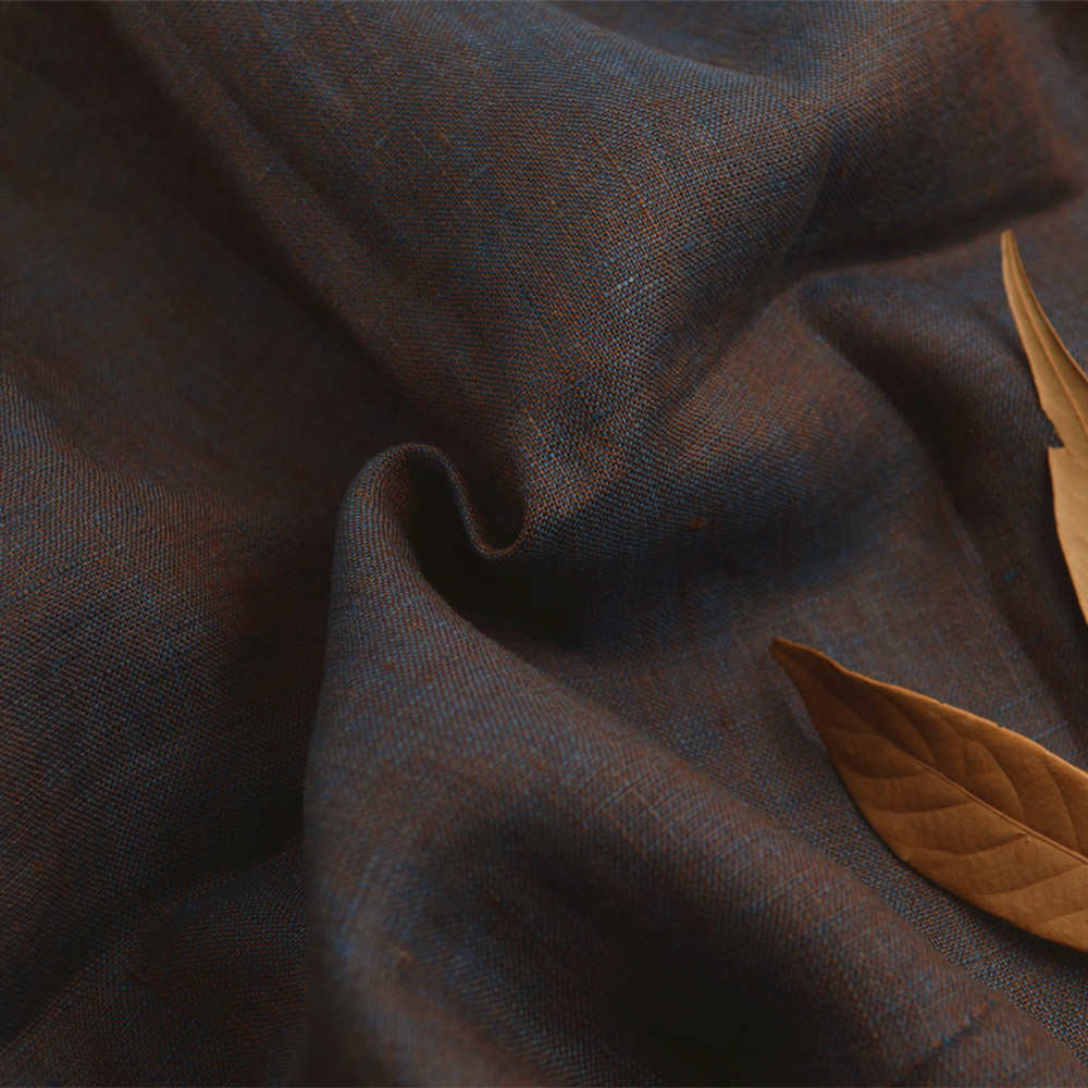 布女装面料水洗禅服现货供应 色织洗 纯亚麻水文艺亚麻茶双色