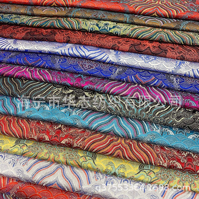 厂家供应仿三五织锦 海浪花仿锦缎色织提花面料 家具家纺面料批发