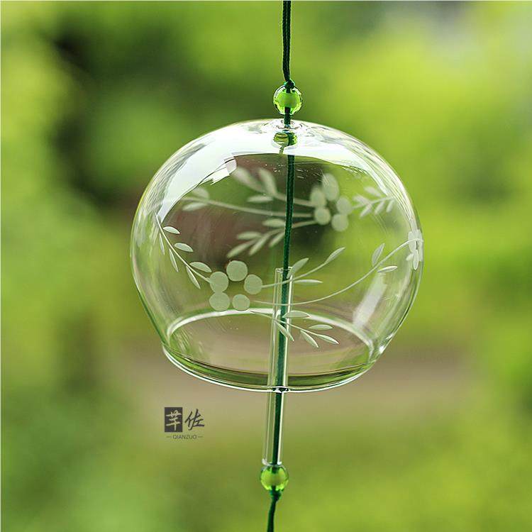 创意毕业礼物日式玻璃刻花和风挂装饰车饰门饰柳花风铃透明悬挂式