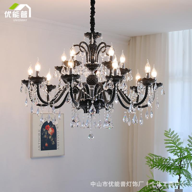 法式复古黑色水晶吊灯南洋风客厅餐厅卧室房间灯美式轻奢大气灯具