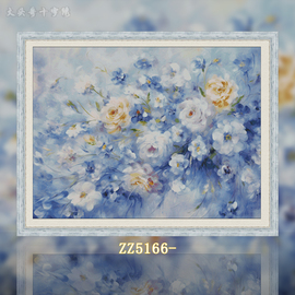zz5166-蓝韵十字绣2024年客厅，小格花卉系列装饰画油画diy