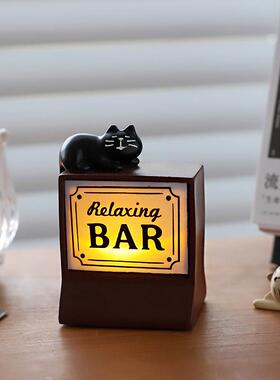 日式猫咪酒吧小夜灯生日礼物覆古迷你桌面氛围装饰摆饰咖啡吧台