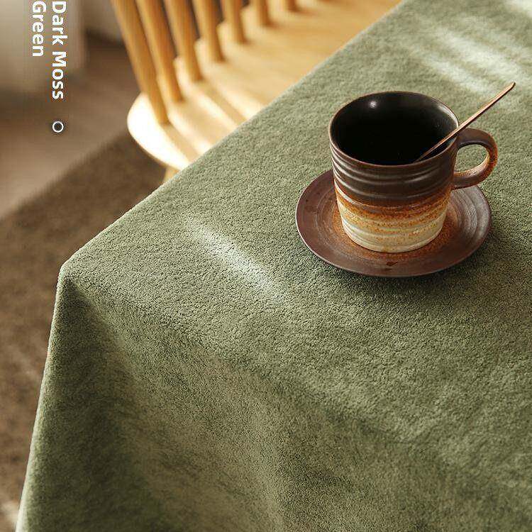 纯色绿色桌布加厚毛绒高级感耐磨轻奢家用防水餐桌茶几餐桌布