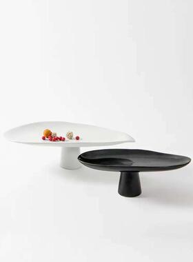 现代简约高脚果盘摆件家用茶几收纳盘盘创意黑白色托盘软装饰品