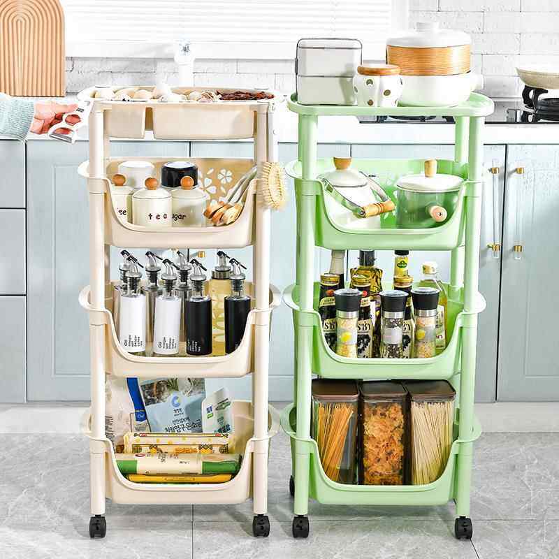 厨房可移动置物架推车调味瓶蔬菜收纳置物架多功能落地塑料收纳架,收纳整理,书桌收纳置物架,淘宝优惠券,粉丝福利购,淘宝优惠卷