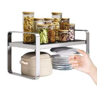 橱柜304柜内具可架子分层隔板台面伸缩不锈钢架收纳置物架厨房锅