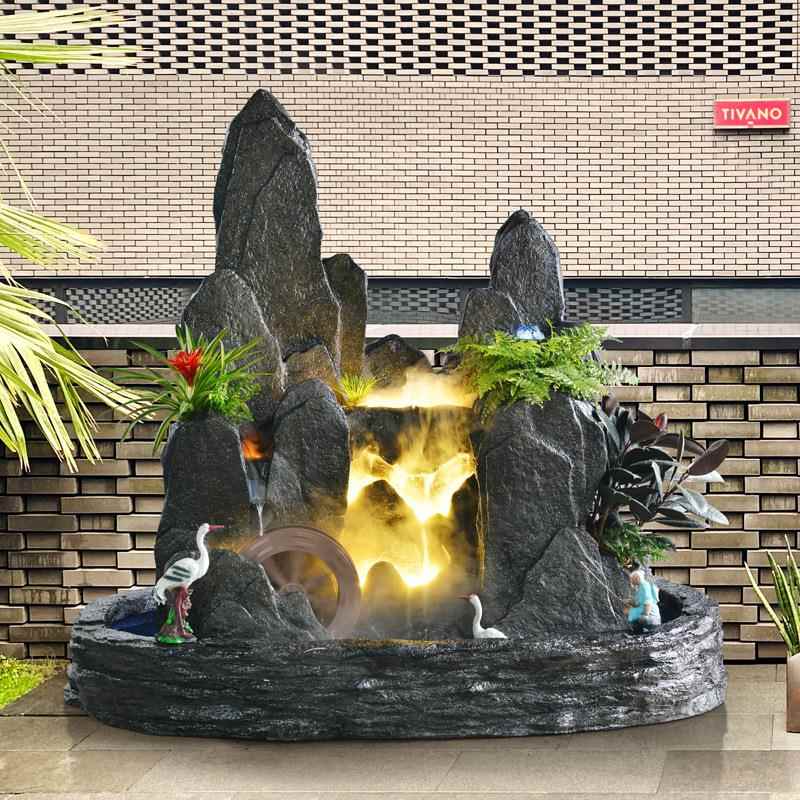 大型室内客厅假山流水喷泉花园庭院山水景观盆景瀑布入户酒店鱼池