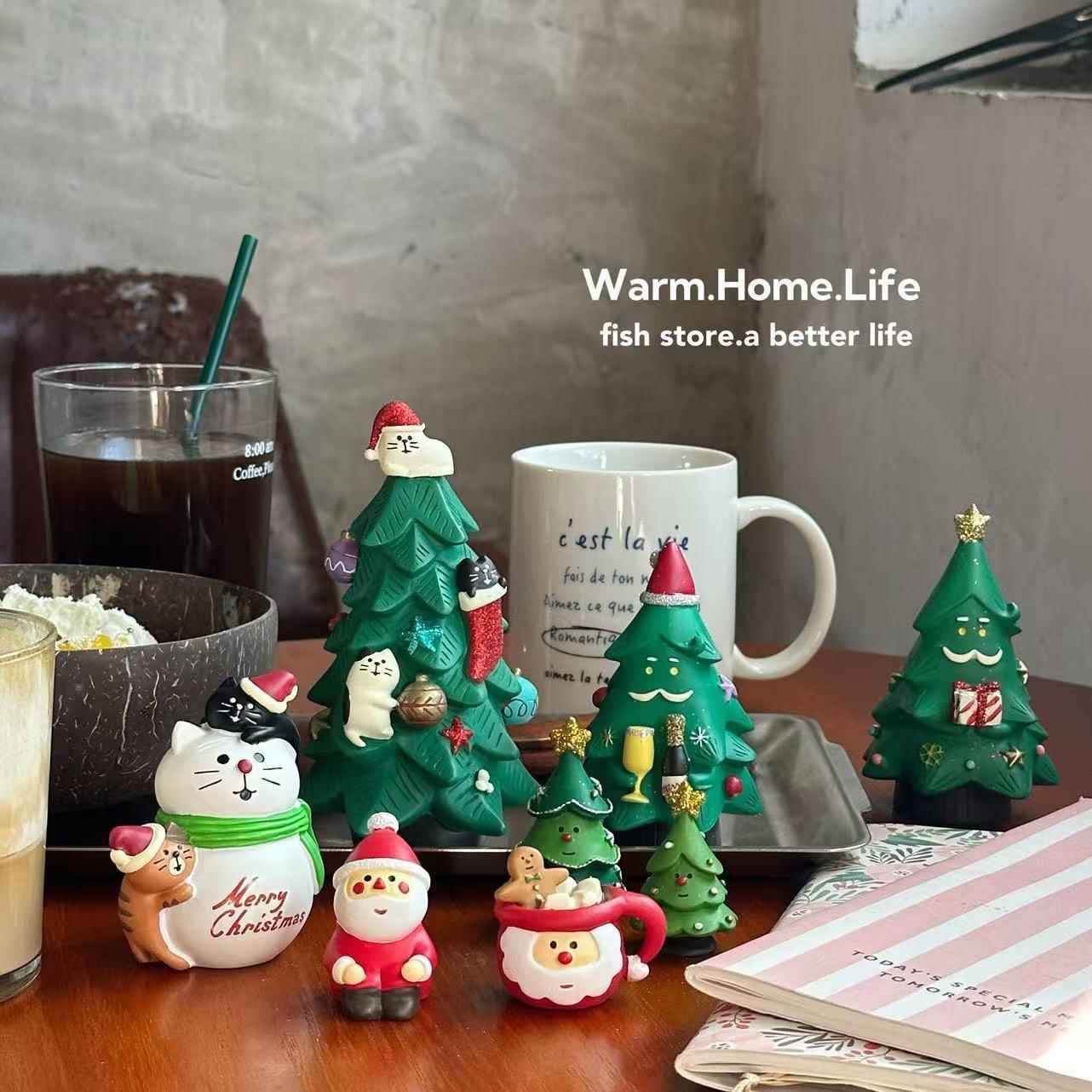 *Fish store*圣诞树猫咪雪屋圣诞老人拍照道具礼物树脂摆件装饰品