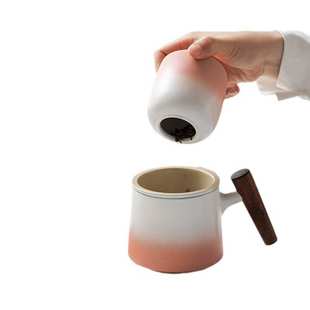 木柄过滤茶杯陶瓷家用办公室带盖子茶水分离泡茶杯个人专用伴手礼