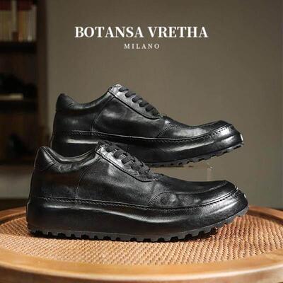 意大利BOTANSA VRETHA&BV日常轻盈休闲皮鞋男士纯色圆头耐磨板鞋