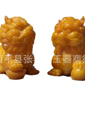 仿寿山石狮子一对家居摆件树脂瑞兽狮子一对摆设工艺品