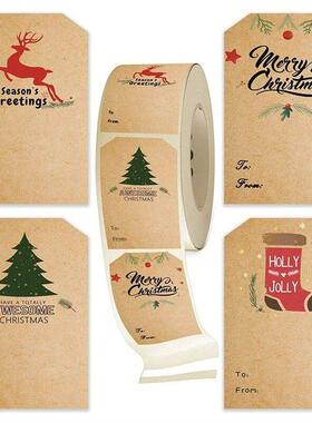 50-100pcs 5*7.5cm Merry Christmas Gift tags Sticker Kraft Pa