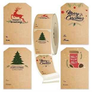 100pcs Christmas 7.5cm Gift Merry Sticker Kraft tags