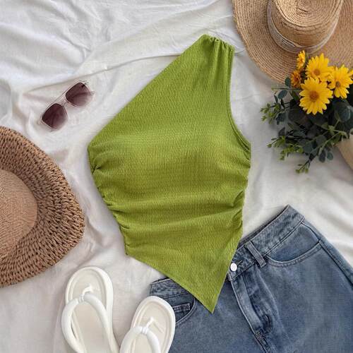 Womens Solid Color One Shoulder Tank Top Casual Soft F