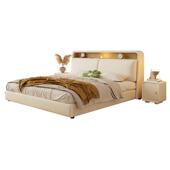 北欧奶油风猫爪皮1.8米双人床主卧床白色软包布艺1.5米储物床带灯