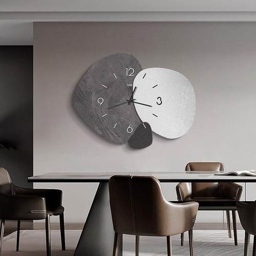 餐厅钟表挂钟现代简约大气2024新款黑白创意时钟墙壁画客厅装饰画