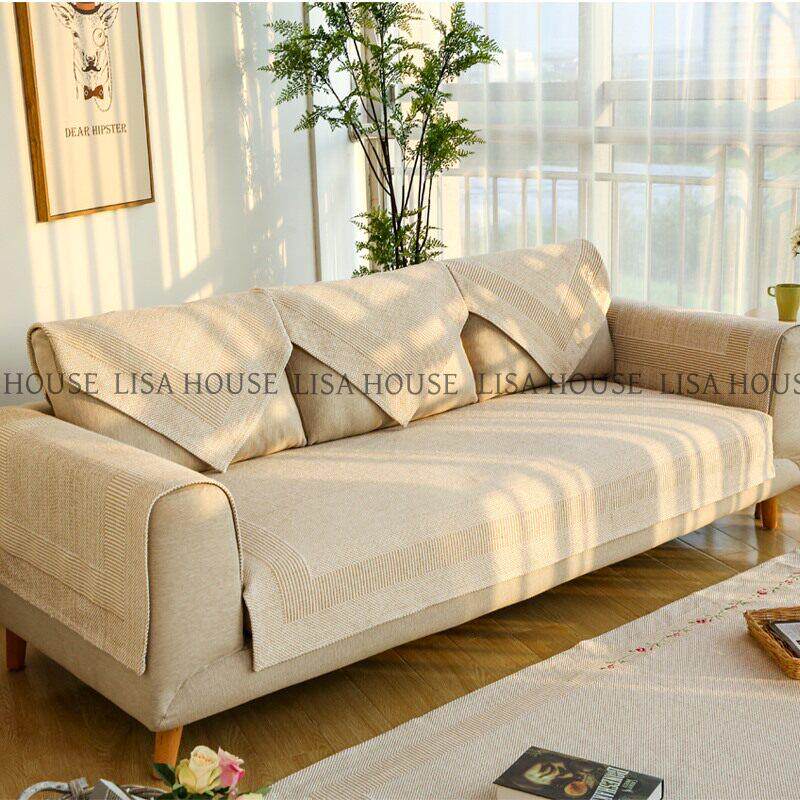 LISA加厚防滑客厅亚麻沙发垫四季通用布艺简约坐垫棉麻沙发巾套罩