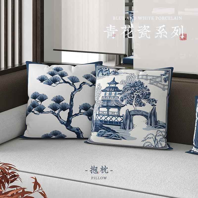 新中式抱枕床头腰枕汽车靠枕复古客厅沙发靠垫抱枕套2025新款青花