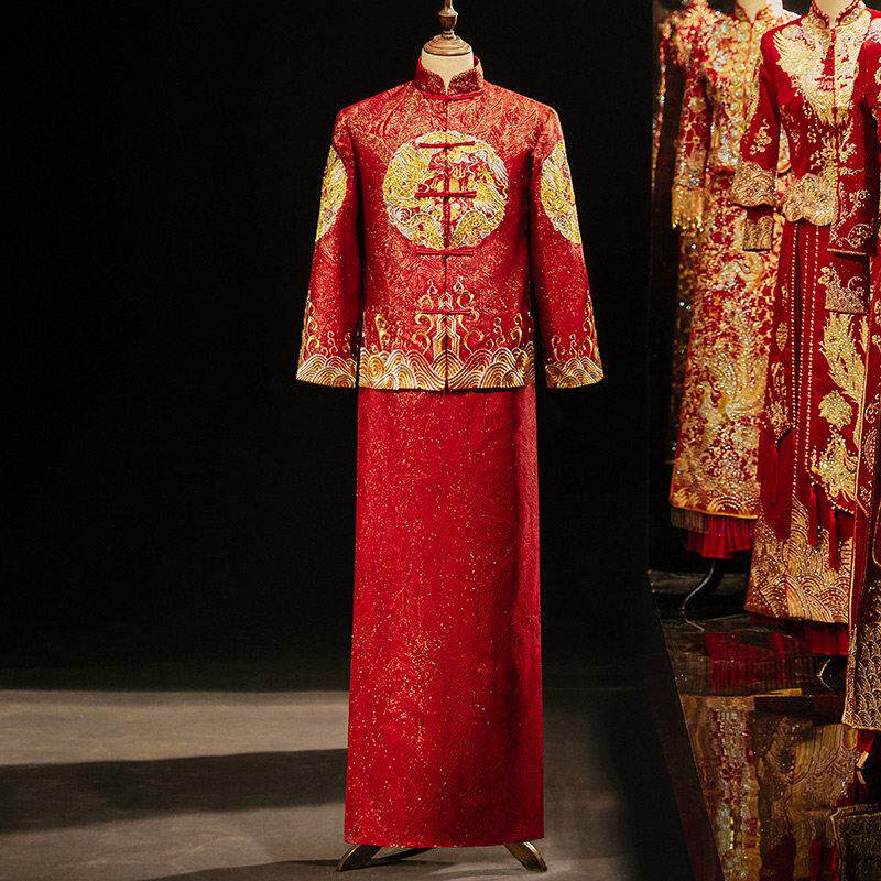 2025新款秀禾服男装中式结婚新郎装敬酒礼服汉服古装婚服龙凤挂