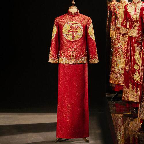 2025新款秀禾服男装中式结婚新郎装敬酒礼服汉服古装婚服龙凤挂