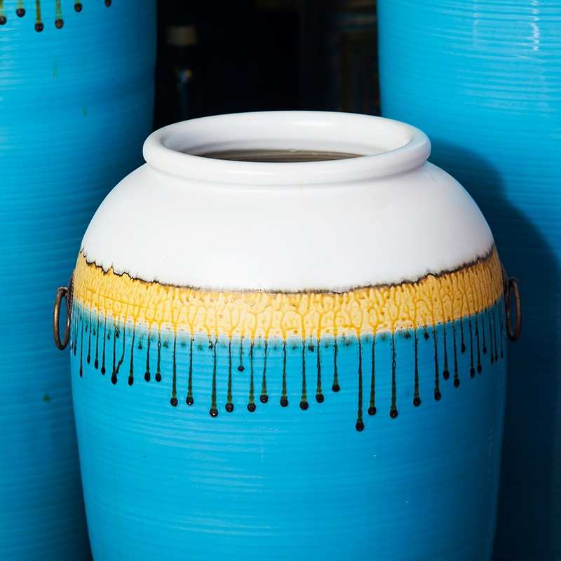 产地货源景德镇陶瓷落地花瓶客厅软装摆件创意蓝色陶瓷花瓶三件套