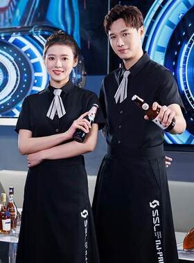 酒吧服务员工作服餐吧短袖夏季男理美发夜场ktv会所少爷包厢衬衫