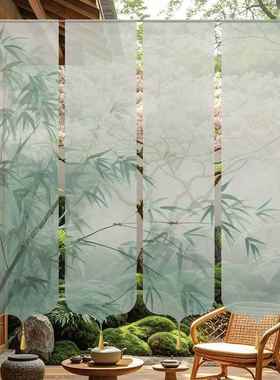 国F997SSTM风纱挂布式竹子挂帘定制茶中馆吊装饰布置半透幔幔纱商